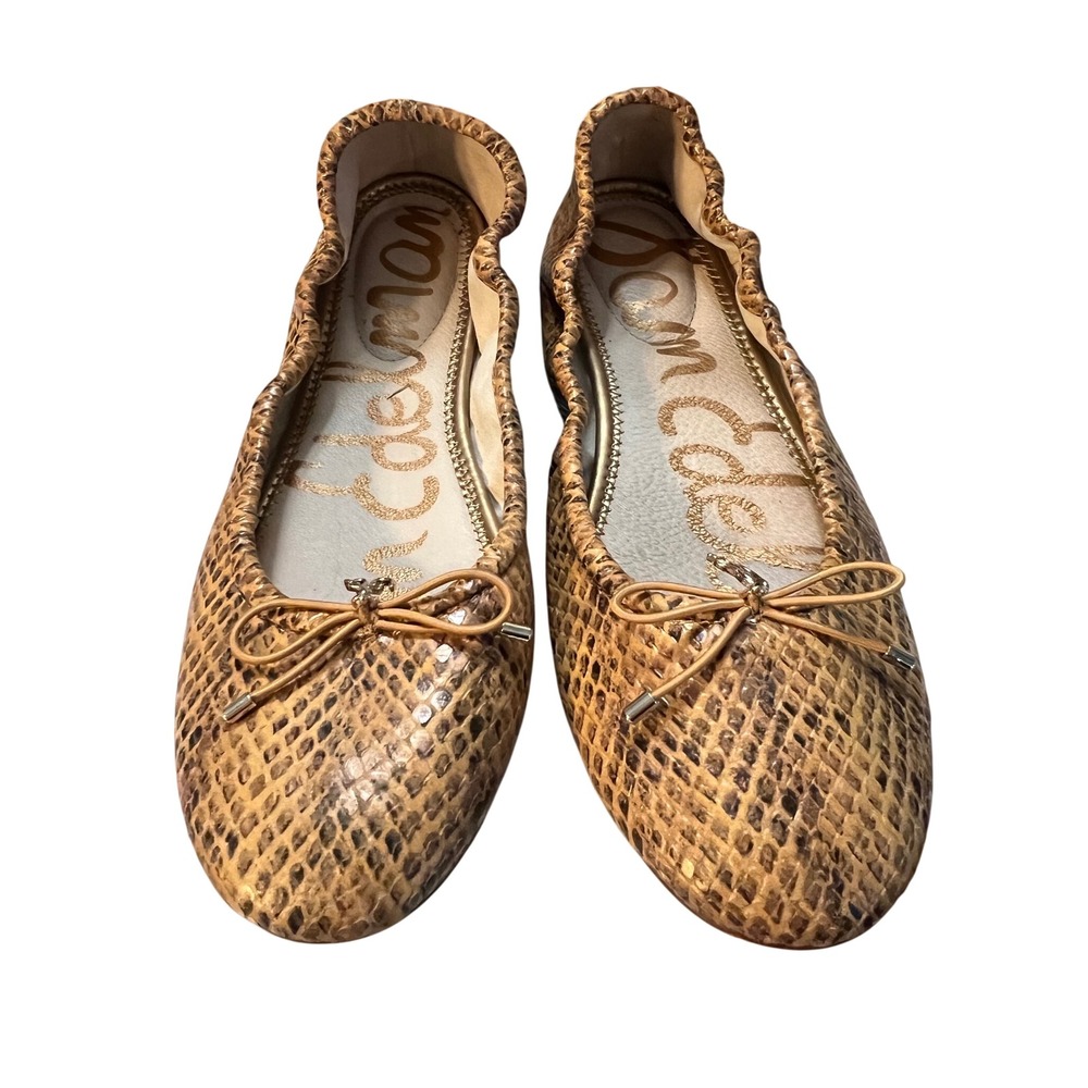 Sam Edelman Snakeskin Ballet Flats 9.5 Leather Brown & Tan Chic Minimal Walking